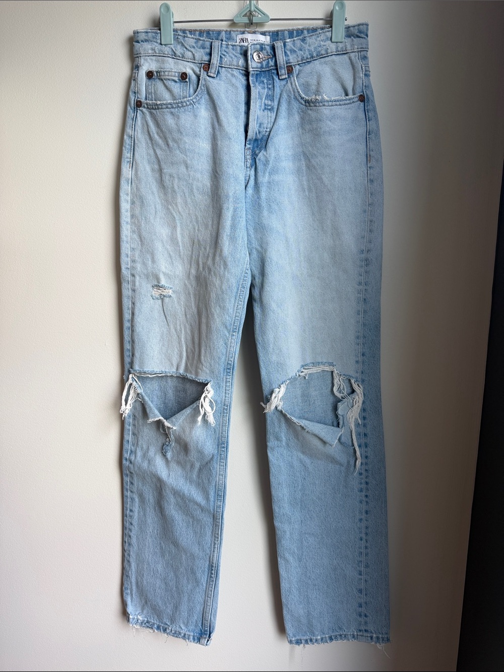 Zara Light Blue Distressed Boyfriend Jeans